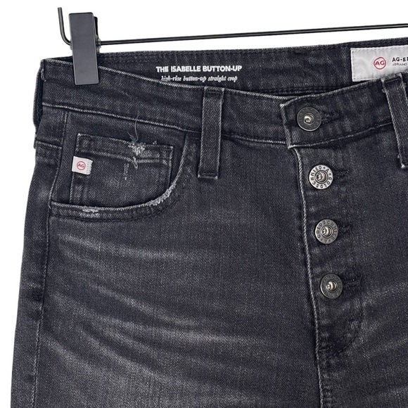 AG Jeans Womens 27 Isabelle Button Up High Rise Straight Crop Raw Step Hem Black - Picture 3 of 9
